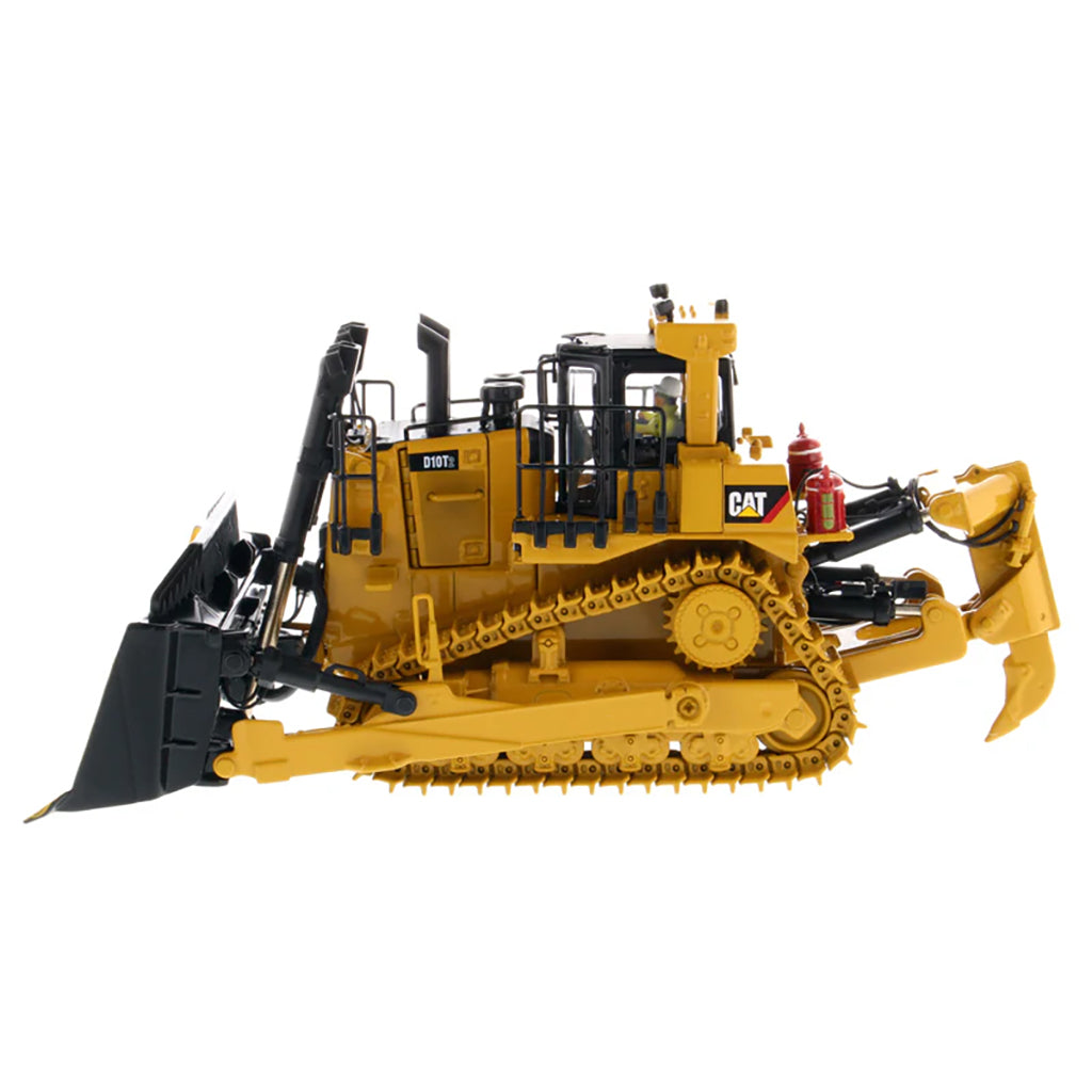 Model of a Caterpillar D10T2 Track Type Dozer with Rear Ripper on a White Background