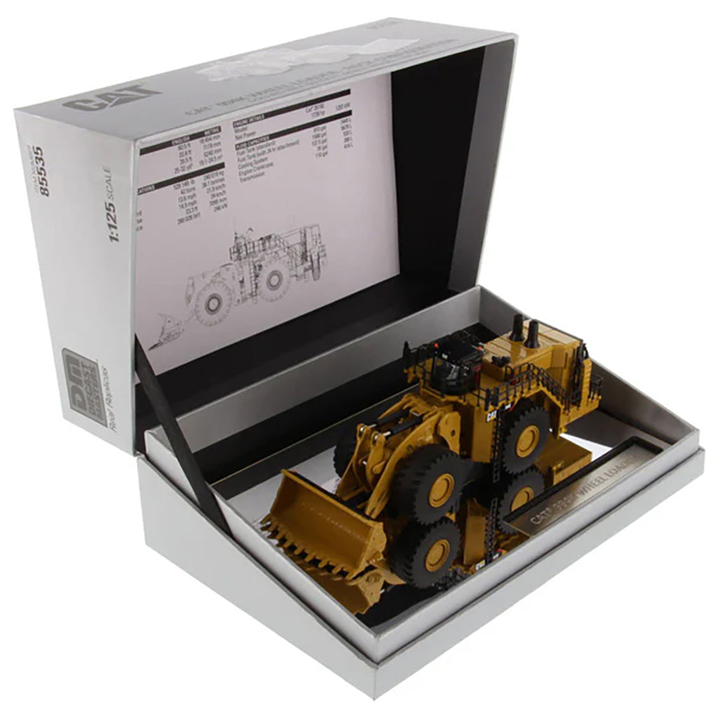 Model of a construction vehicle in a display box with a white background