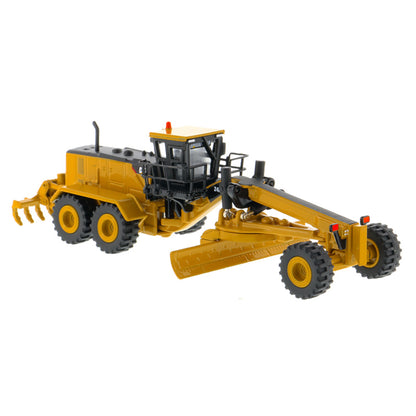 1:125 Scale Diecast Model of a Caterpillar 24M Motor Grader on a White Background