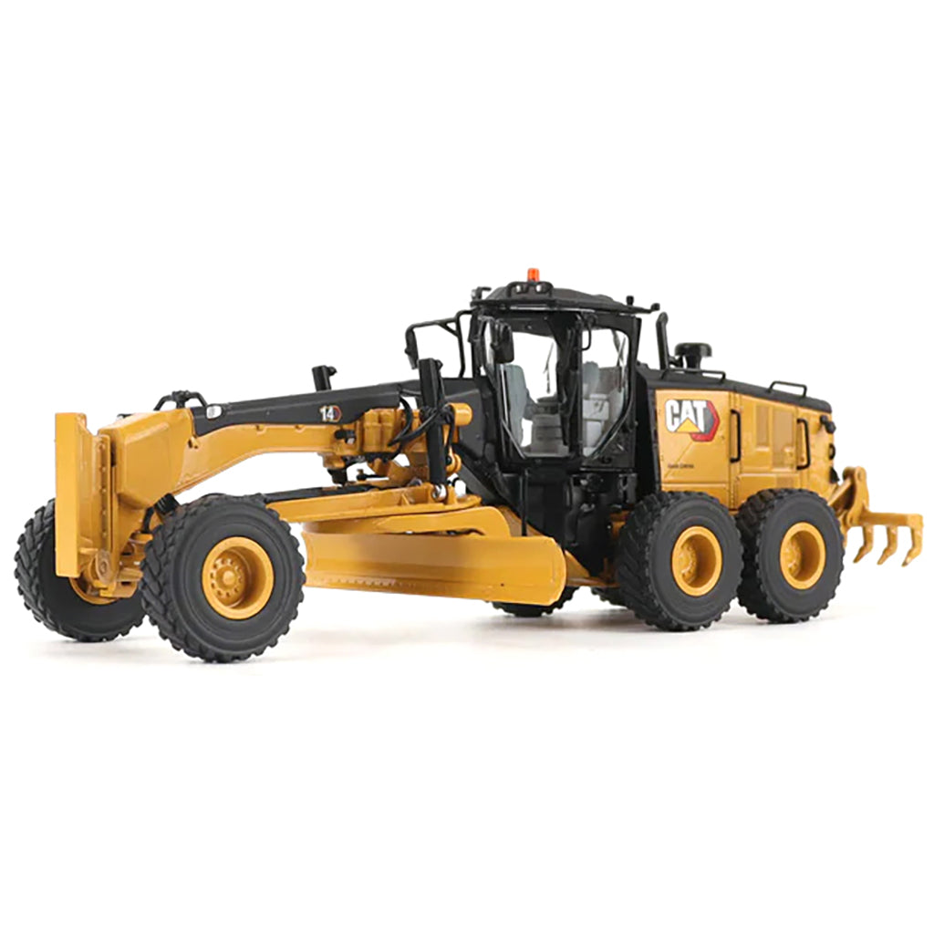 Model of a Caterpillar 14 Road Grader Construction Vehicle on a White Background