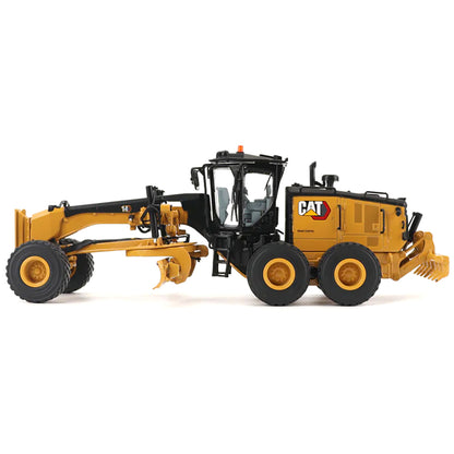 Model of a Caterpillar 14 Road Grader Construction Vehicle on a White Background