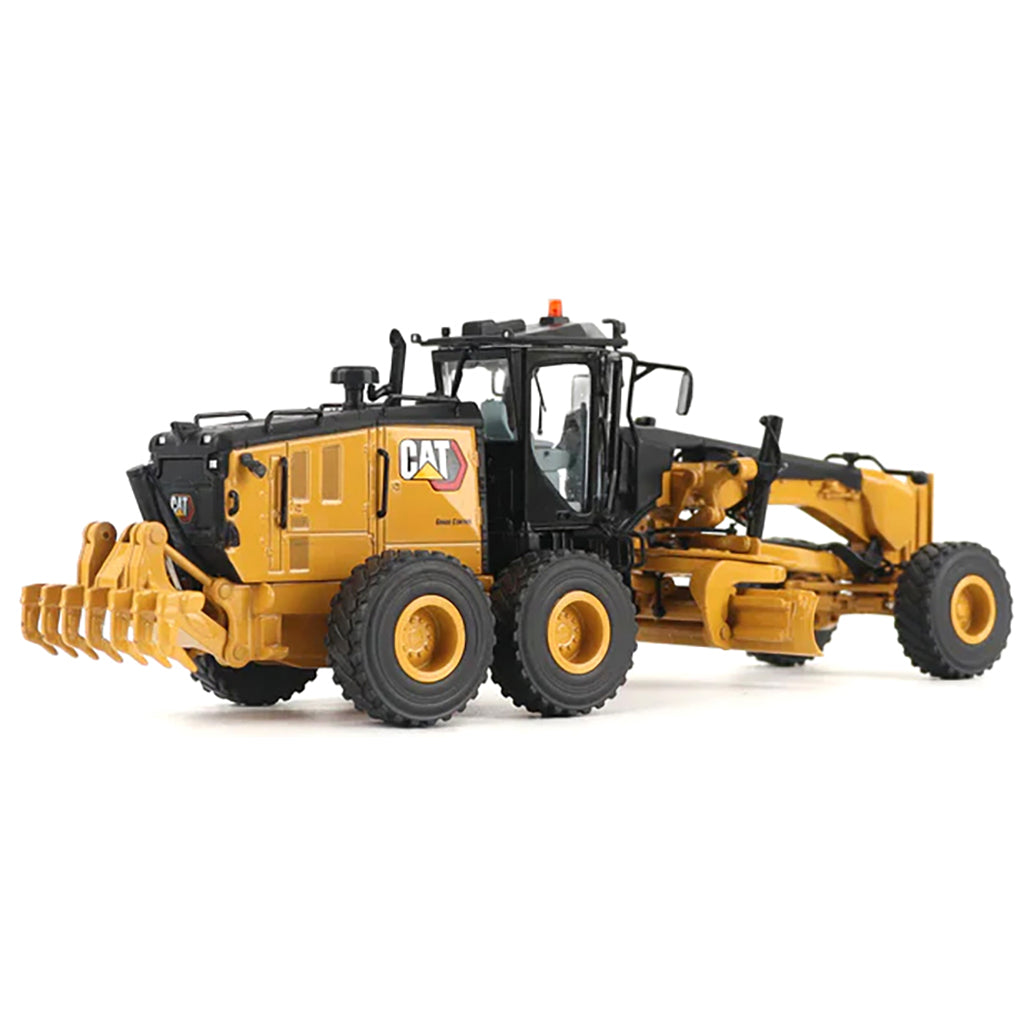 Model of a Caterpillar 14 Road Grader Construction Vehicle on a White Background