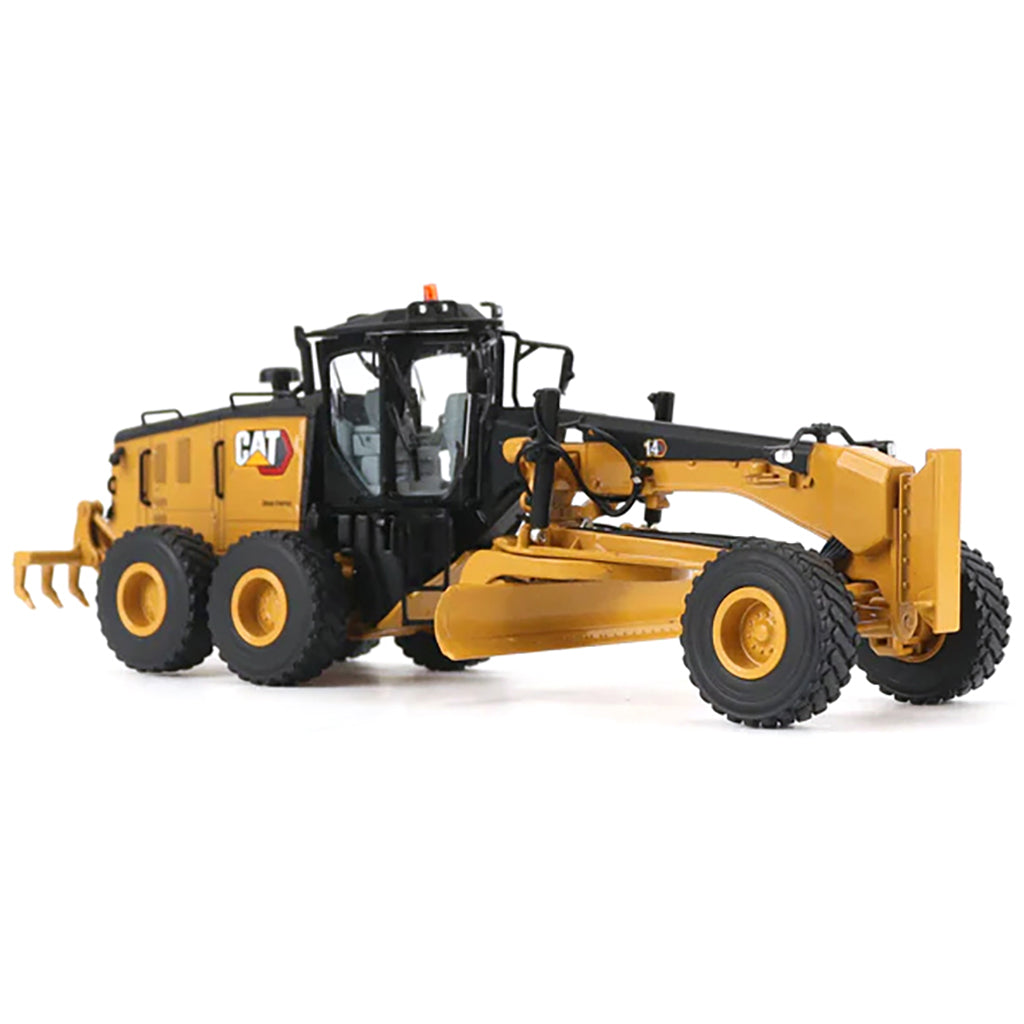 Model of a Caterpillar 14 Road Grader Construction Vehicle on a White Background