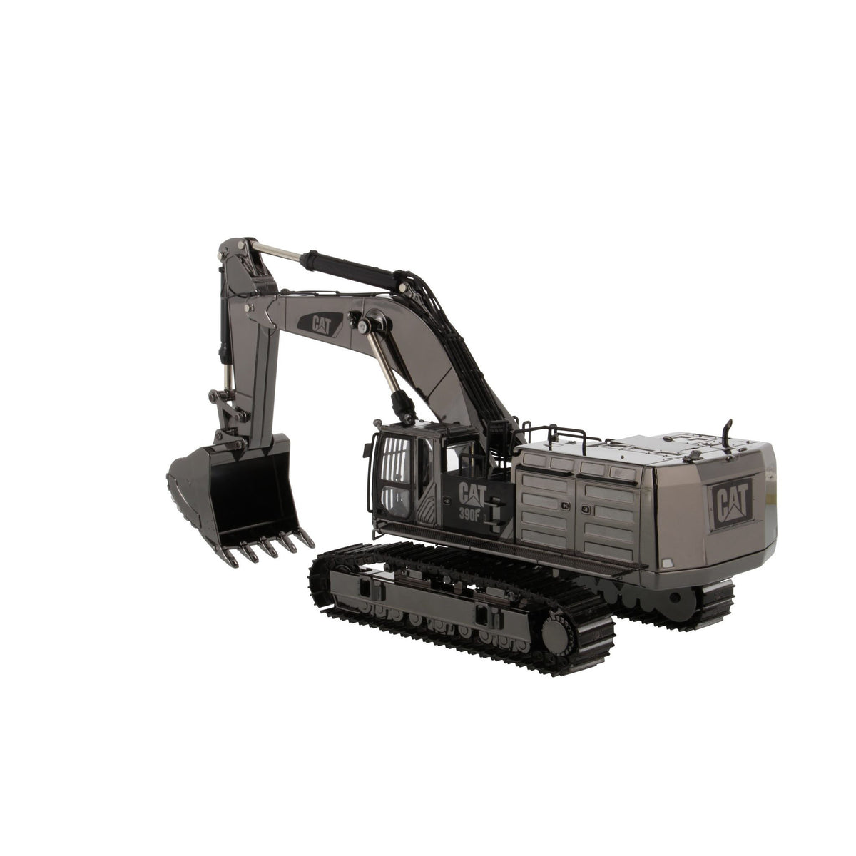 A metallic dark gray CAT excavator model shown at a three-quarter angle on a clean white background.