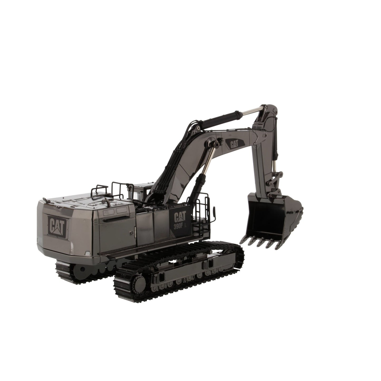 A metallic dark gray CAT excavator model shown at a three-quarter angle on a clean white background.