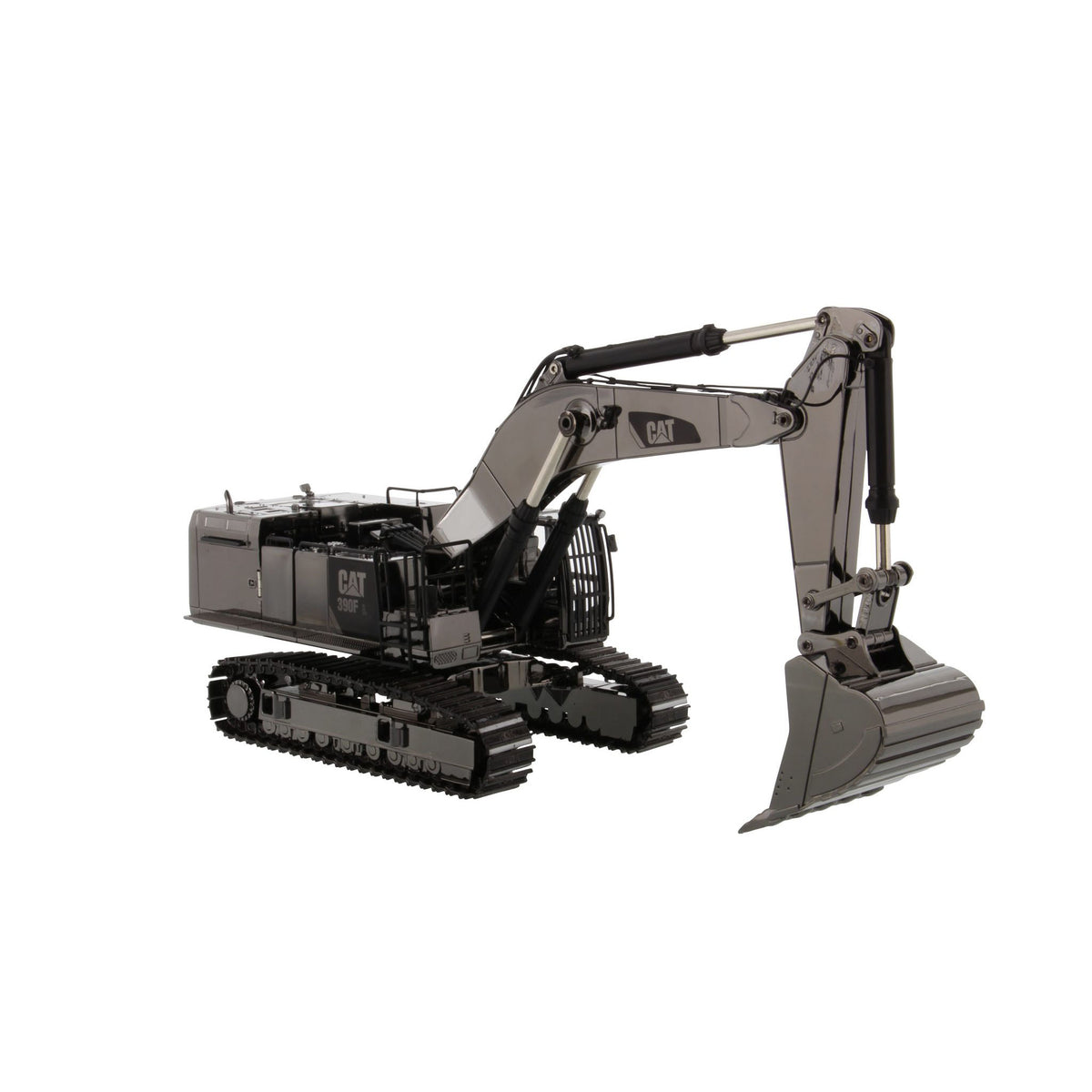 A metallic dark gray CAT excavator model shown at a three-quarter angle on a clean white background.
