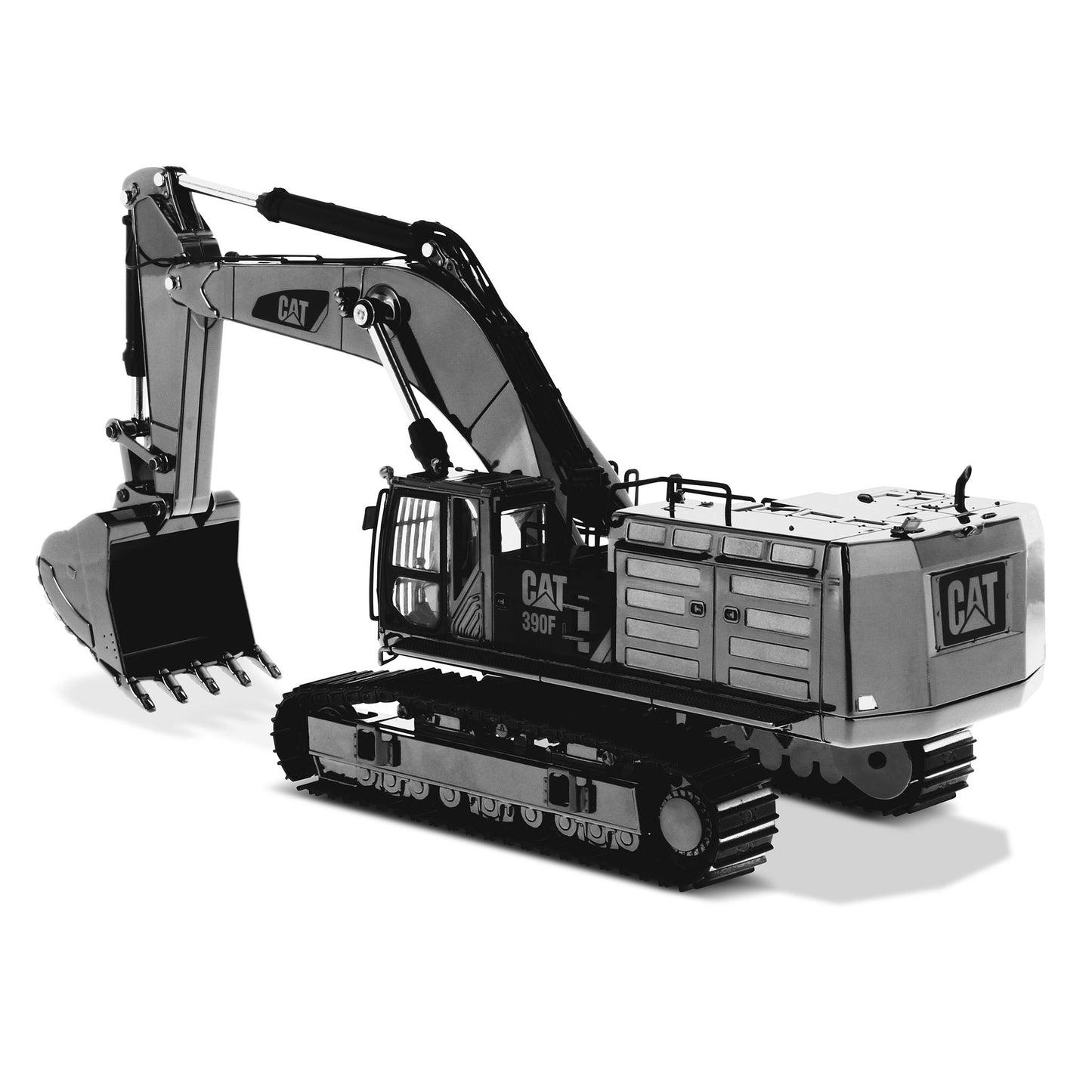 A metallic dark gray CAT excavator model shown at a three-quarter angle on a clean white background.