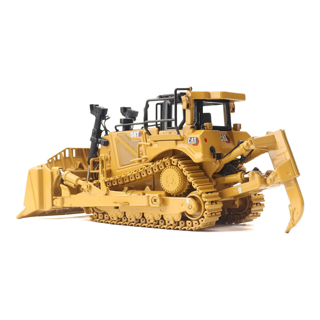 Model of a Caterpillar D8T Track-Type Dozer with Rear Ripper & 8U Blade on a White Background