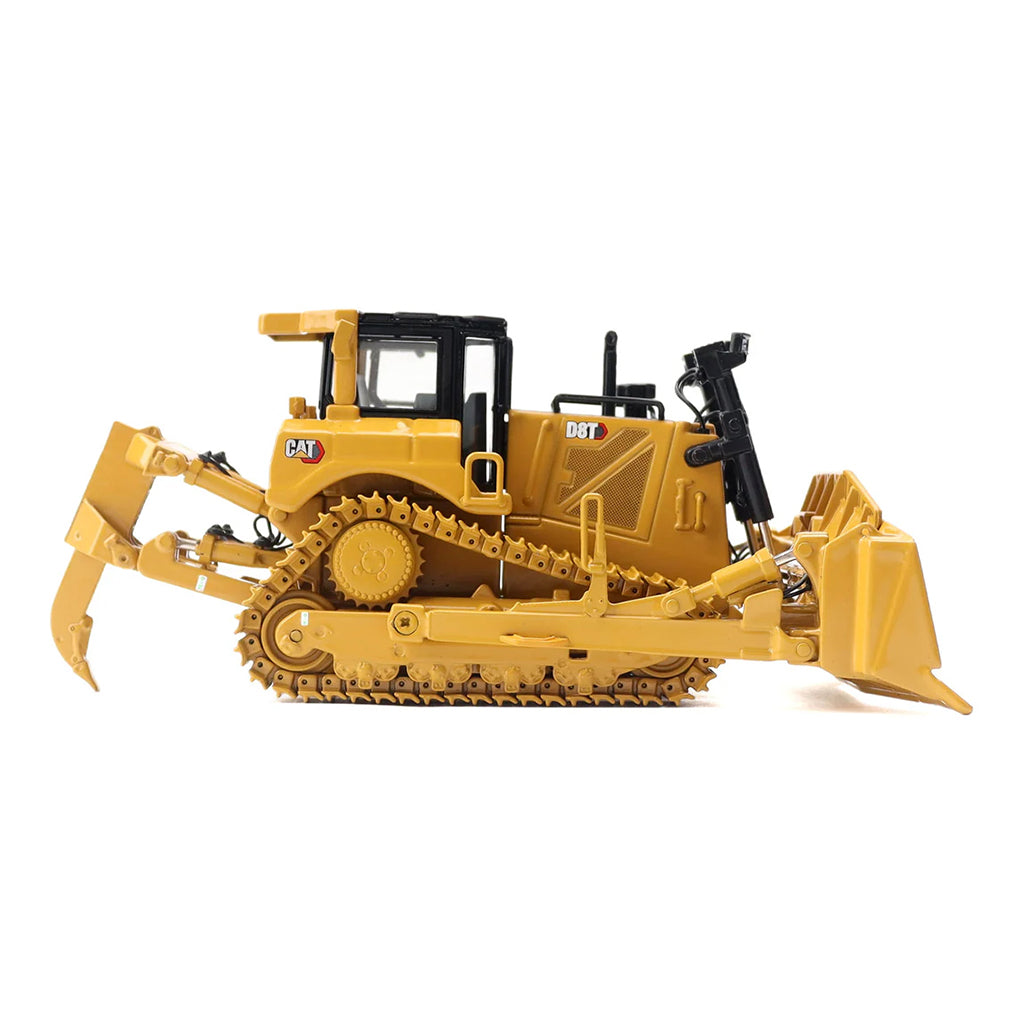 Model of a Caterpillar D8T Track-Type Dozer with Rear Ripper & 8U Blade on a White Background