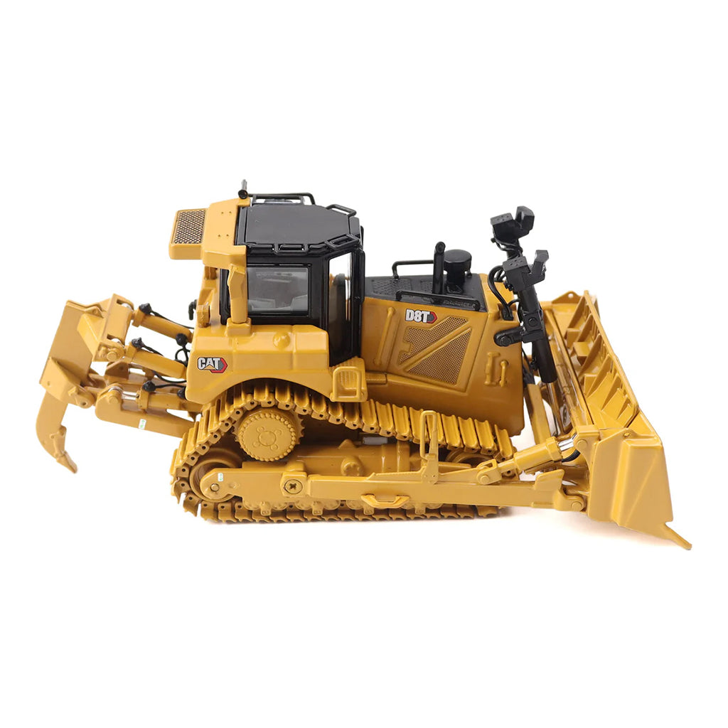 Model of a Caterpillar D8T Track-Type Dozer with Rear Ripper & 8U Blade on a White Background