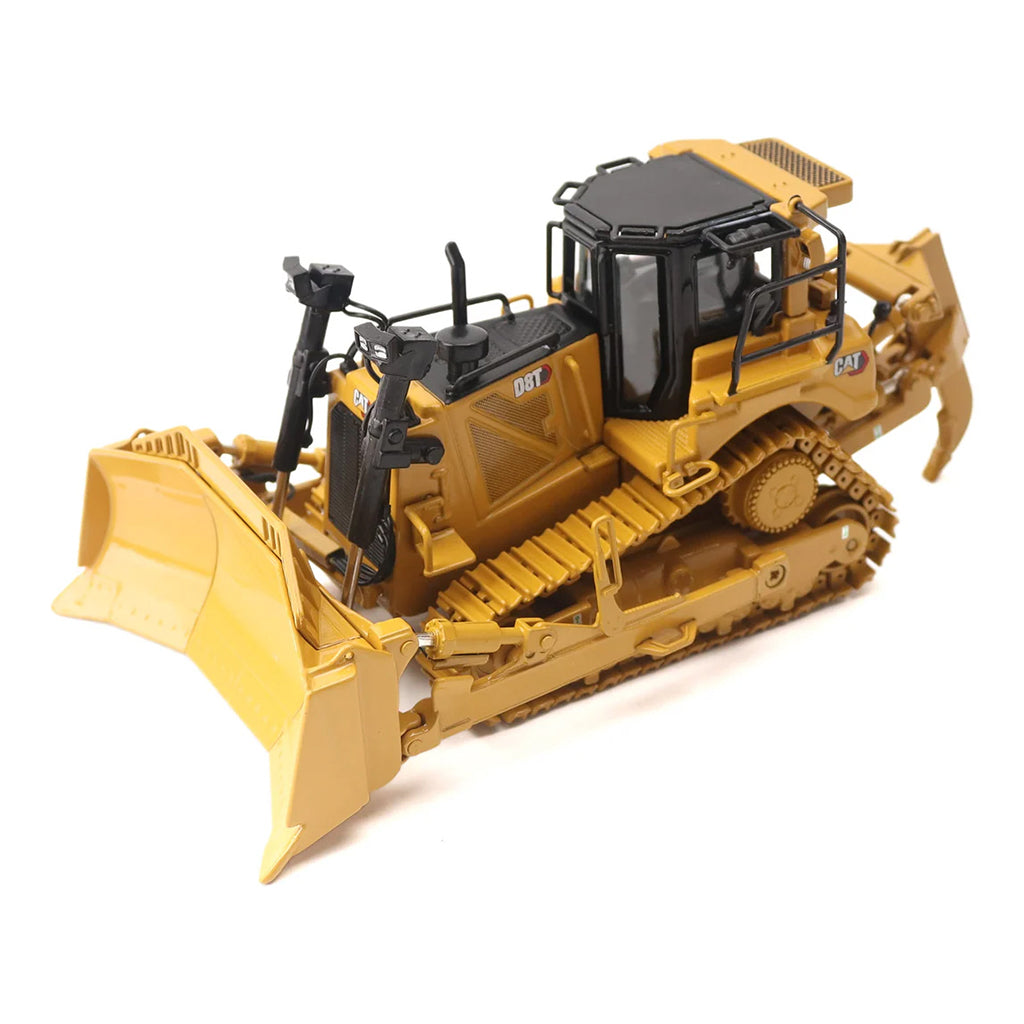 Model of a Caterpillar D8T Track-Type Dozer with Rear Ripper & 8U Blade on a White Background