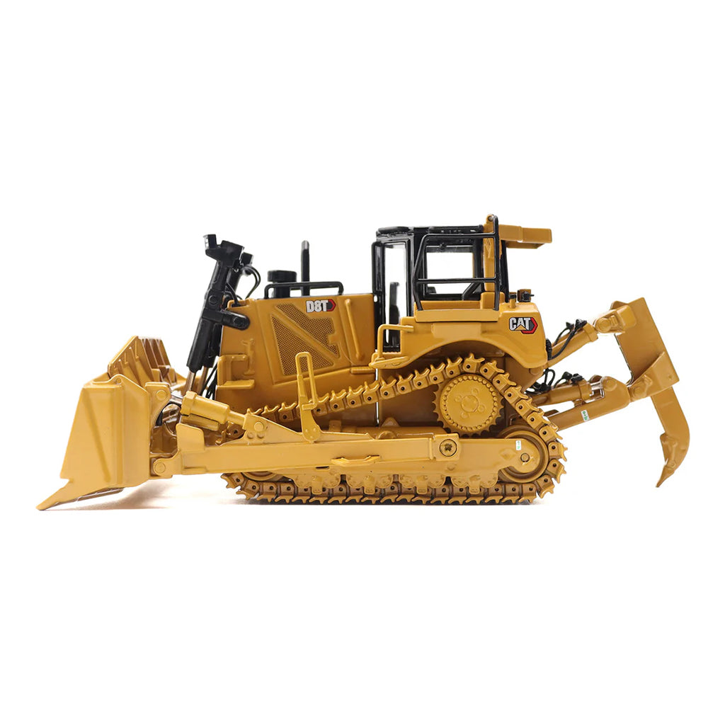 Model of a Caterpillar D8T Track-Type Dozer with Rear Ripper & 8U Blade on a White Background