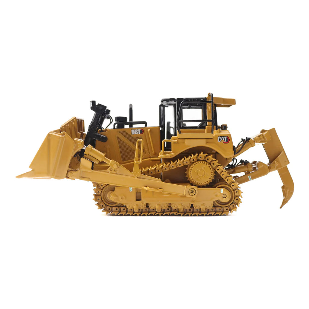 Model of a Caterpillar D8T Track-Type Dozer with Rear Ripper & 8U Blade on a White Background