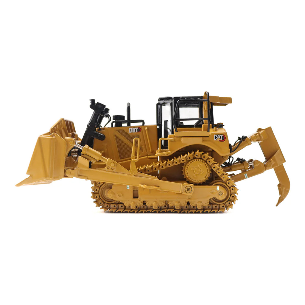 Model of a Caterpillar D8T Track-Type Dozer with Rear Ripper & 8U Blade on a White Background