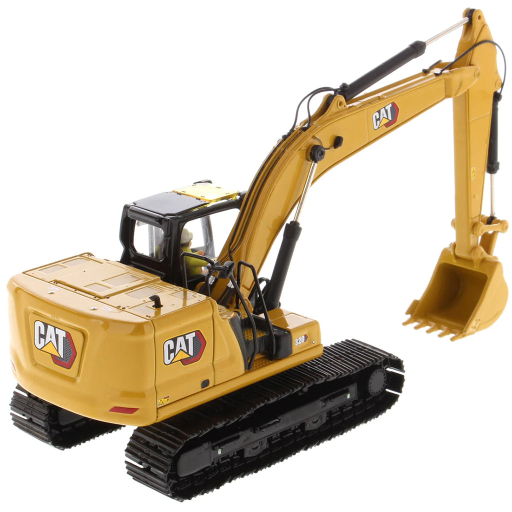 Model of a Caterpillar 320 Hydraulic Excavator on a White Background