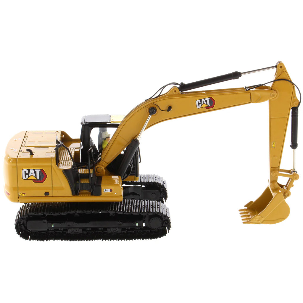 Model of a Caterpillar 320 Hydraulic Excavator on a White Background