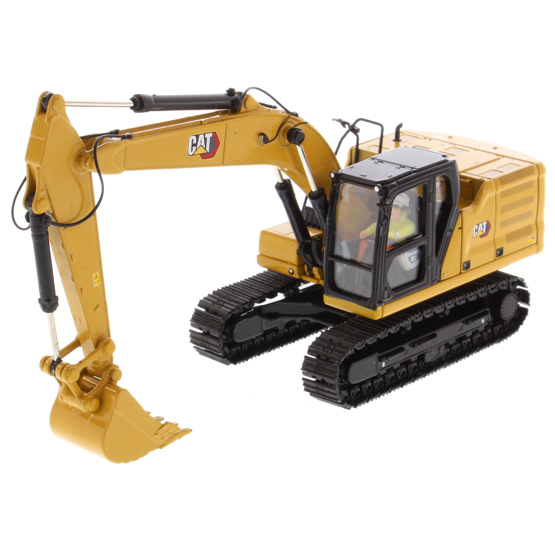 Model of a Caterpillar excavator on a white background