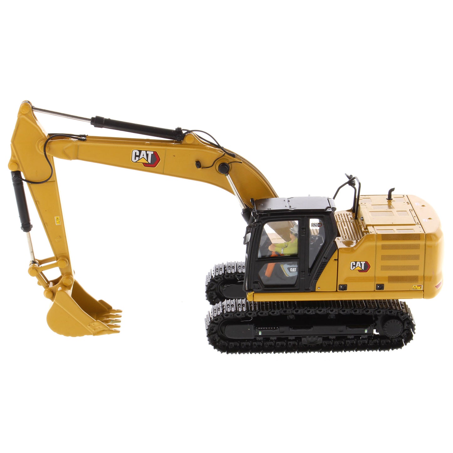 Model of a Caterpillar excavator on a white background