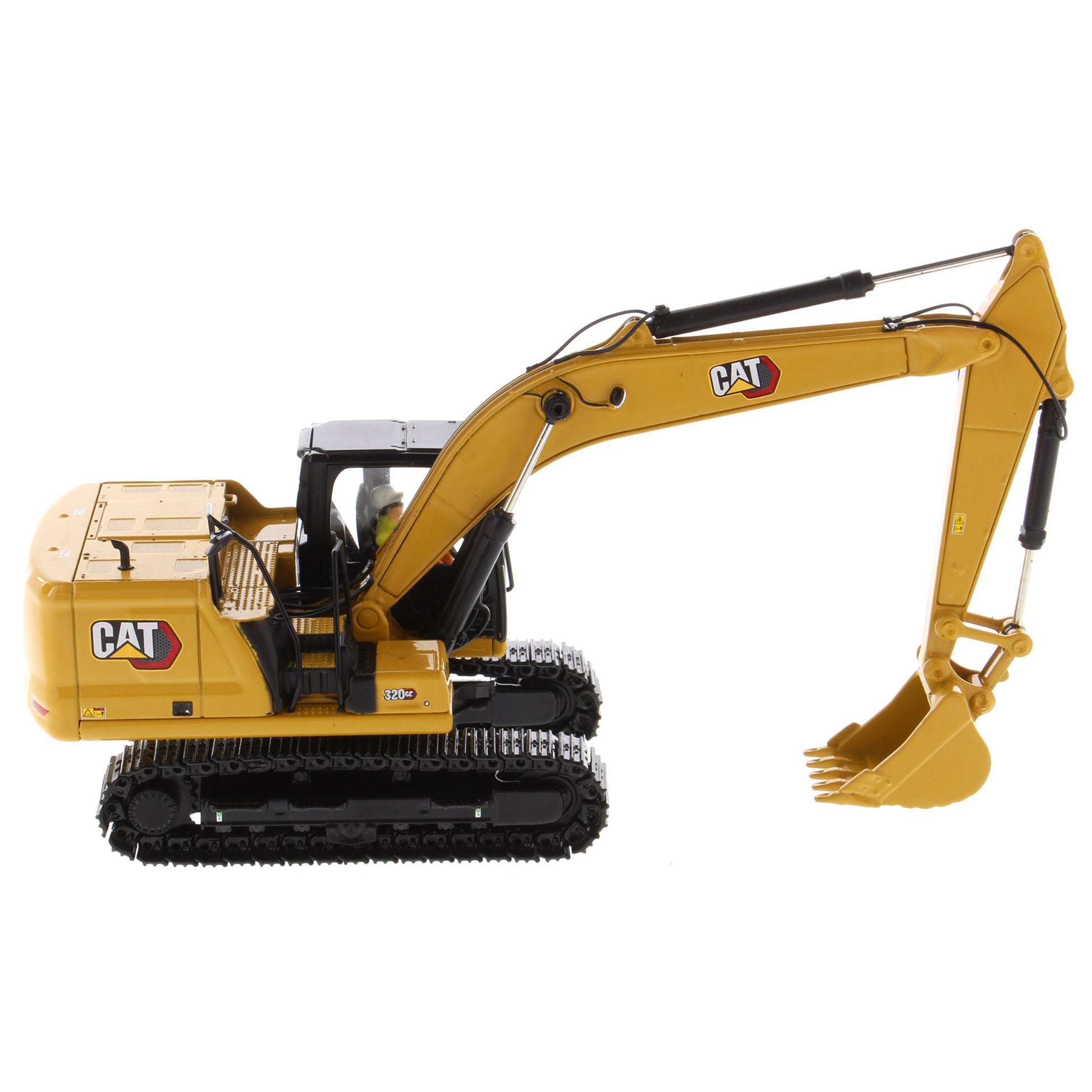 Model of a Caterpillar excavator on a white background