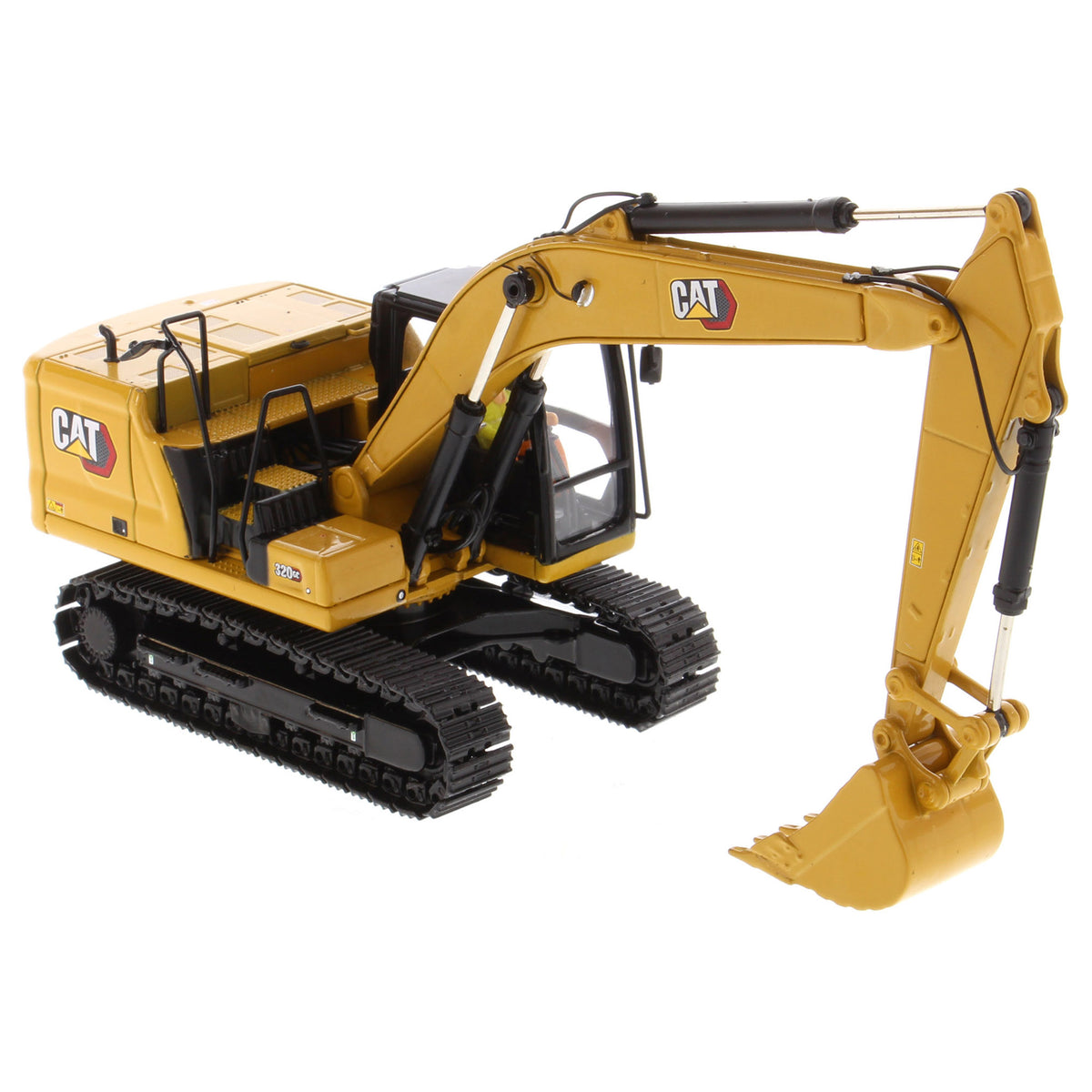 Model of a Caterpillar excavator on a white background