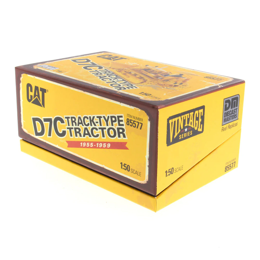 Box for a Caterpillar D7C track-type tractor model on a white background