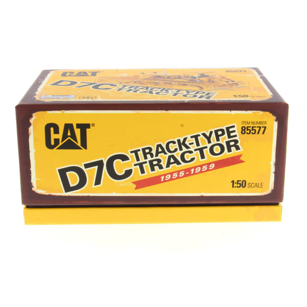 Box for a Caterpillar D7C track-type tractor model on a white background