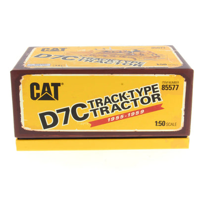 Box for a Caterpillar D7C track-type tractor model on a white background