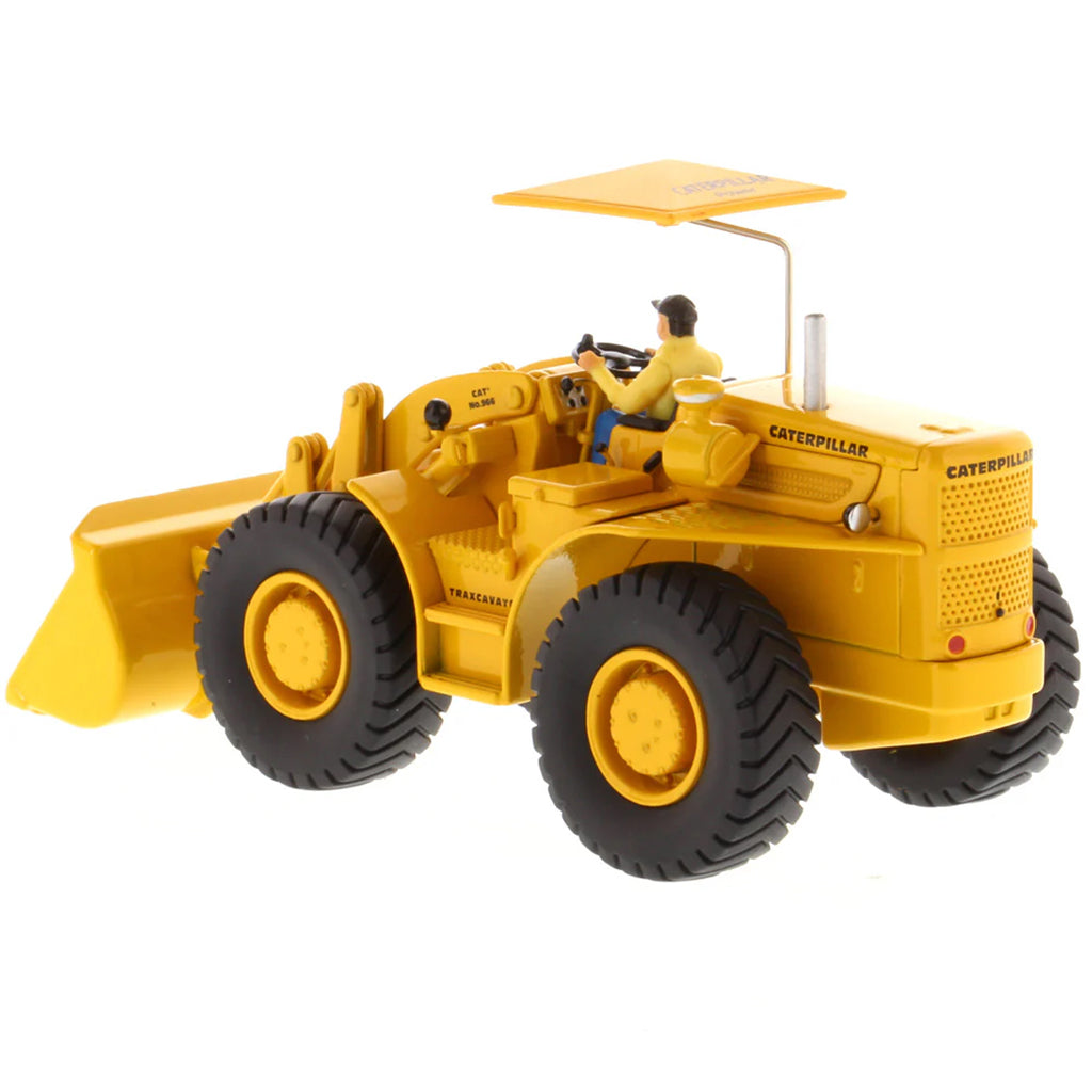 Model of a Yellow Caterpillar 966A Wheel Loader with Shade Umbrella on a White Background