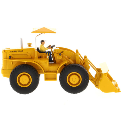 Model of a Yellow Caterpillar 966A Wheel Loader with Shade Umbrella on a White Background