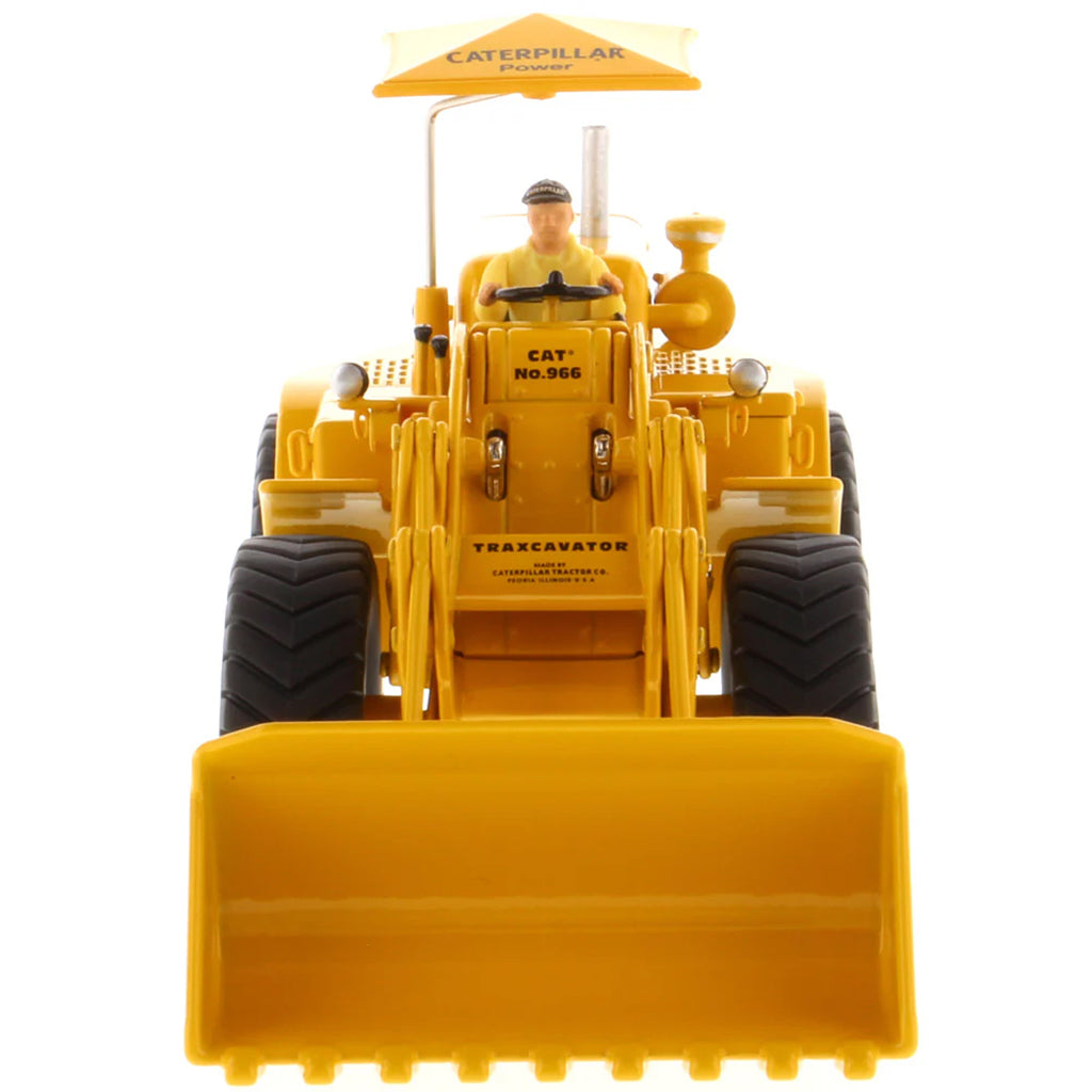 Model of a Yellow Caterpillar 966A Wheel Loader with Shade Umbrella on a White Background