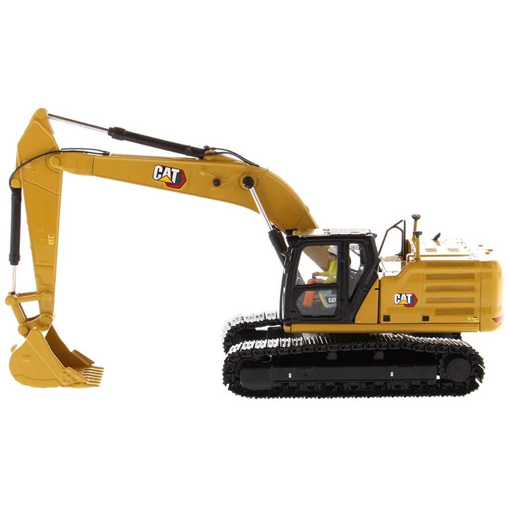 Model of a Caterpillar excavator on a white background