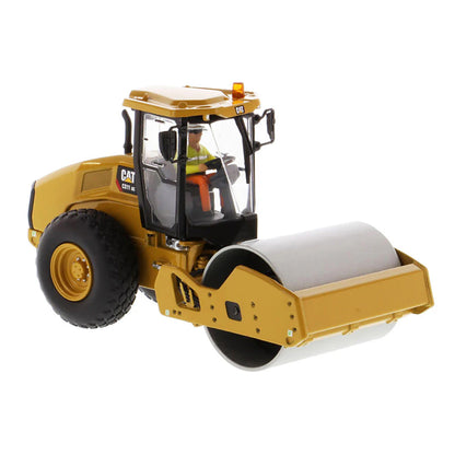 Model of a Caterpillar CS11 GC Smooth Drum Vibratory Soil Compactor w/Enclosed Cab on a White Background