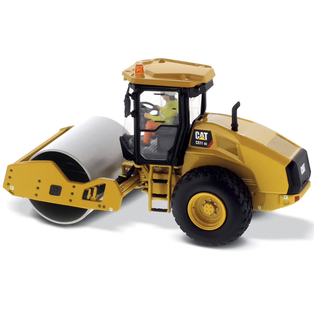 Model of a Caterpillar CS11 GC Smooth Drum Vibratory Soil Compactor w/Enclosed Cab on a White Background