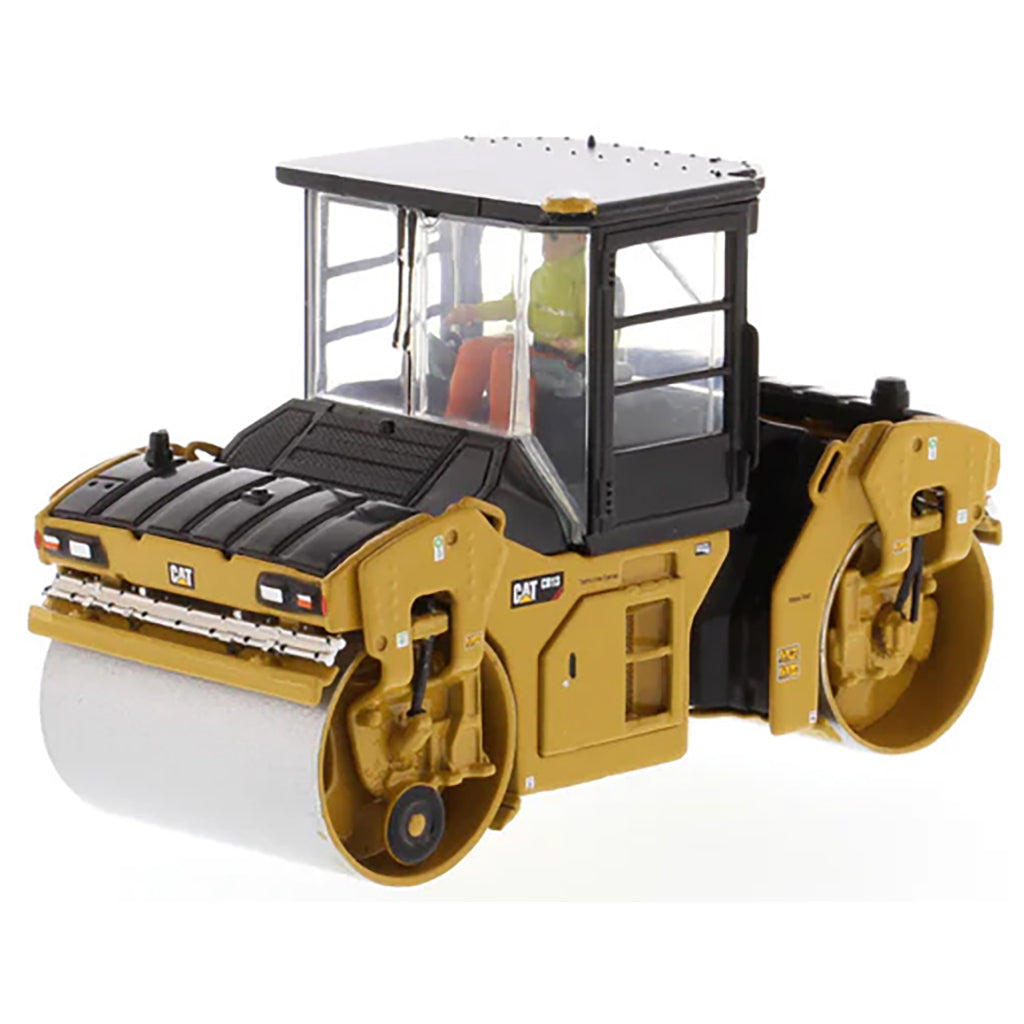 Model of a Caterpillar CB-13 Tandem Vibratory Roller w/Enclosed Cab Road Roller on a White Background