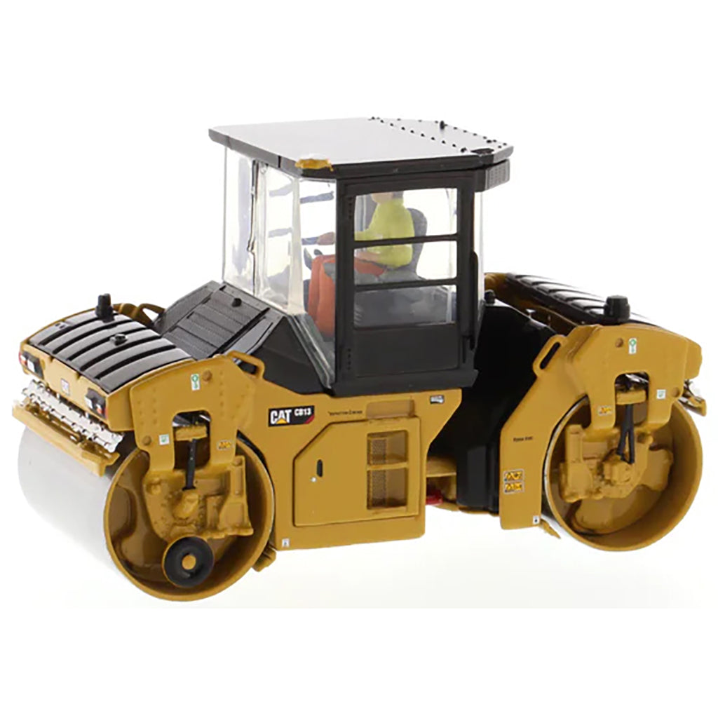 Model of a Caterpillar CB-13 Tandem Vibratory Roller w/Enclosed Cab Road Roller on a White Background