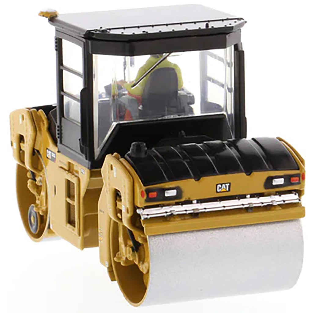 Model of a Caterpillar CB-13 Tandem Vibratory Roller w/Enclosed Cab Road Roller on a White Background