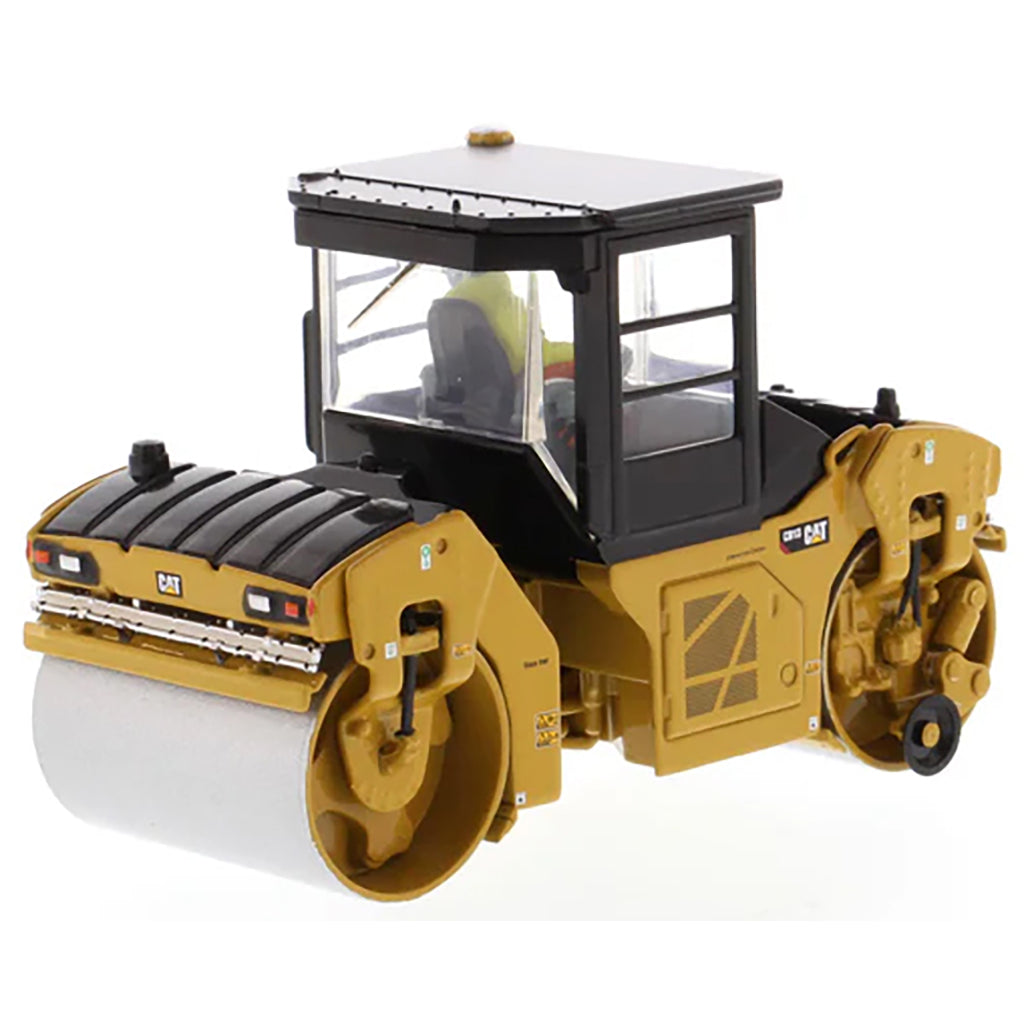 Model of a Caterpillar CB-13 Tandem Vibratory Roller w/Enclosed Cab Road Roller on a White Background