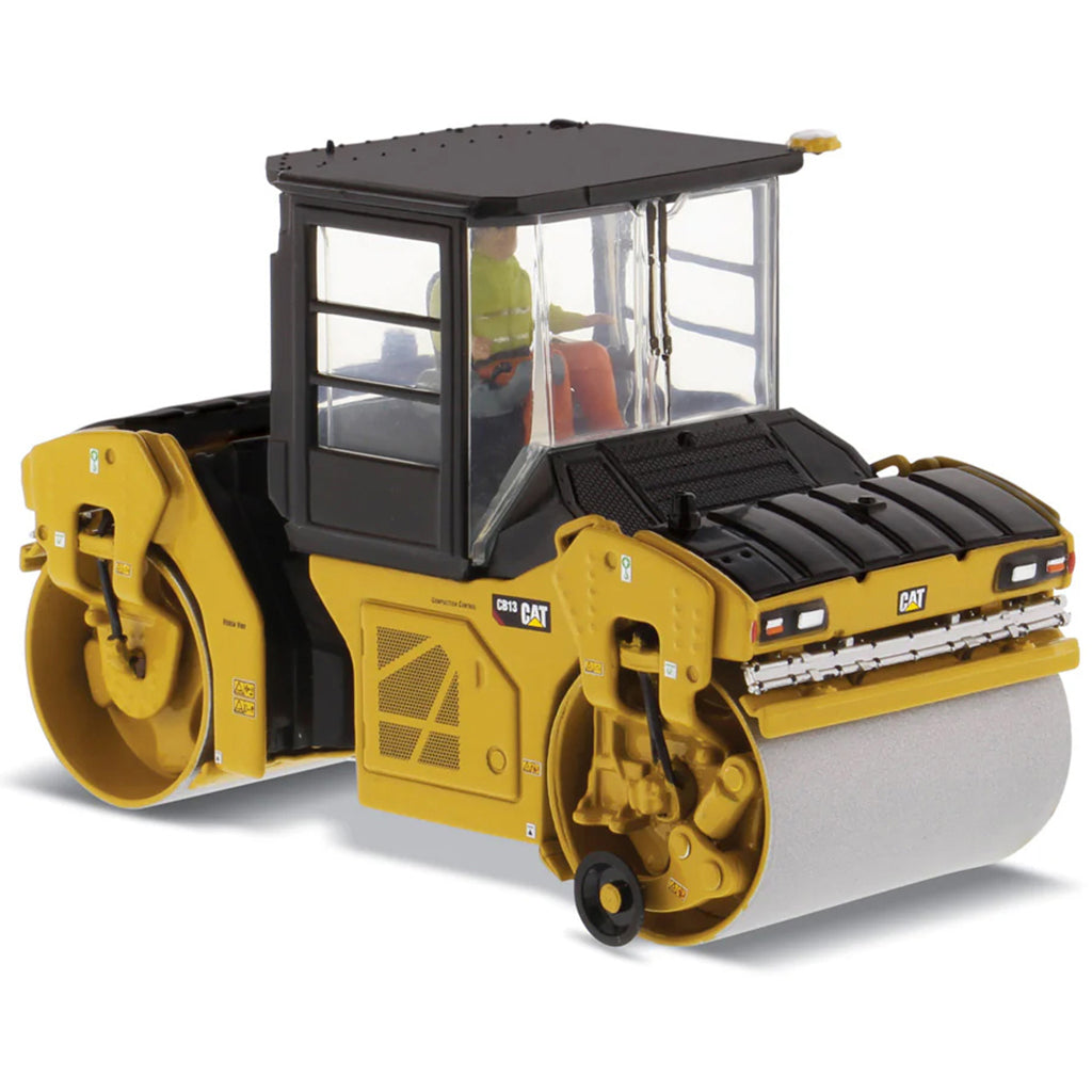 Model of a Caterpillar CB-13 Tandem Vibratory Roller w/Enclosed Cab Road Roller on a White Background