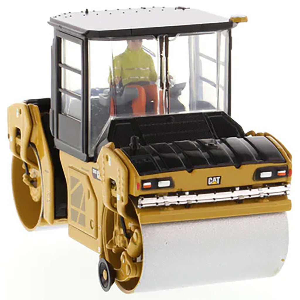 Model of a Caterpillar CB-13 Tandem Vibratory Roller w/Enclosed Cab Road Roller on a White Background