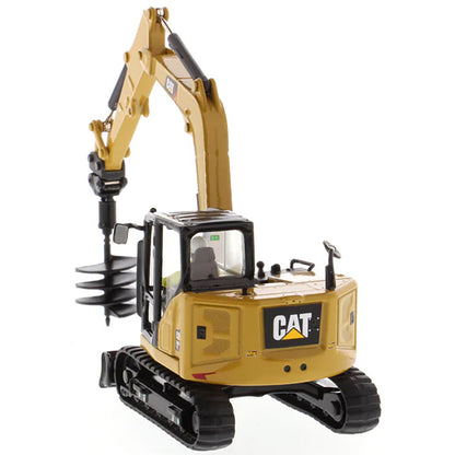 Model of a Caterpillar 308 CR Mini Hydraulic Excavator with Operator on a White Background