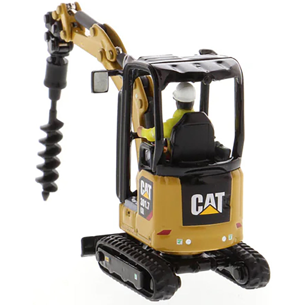 Model of a Next Generation Design Caterpillar 301.7 CR Mini Hydraulic Excavator with Operator on a White Background