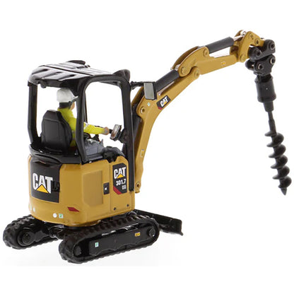 Model of a Next Generation Design Caterpillar 301.7 CR Mini Hydraulic Excavator with Operator on a White Background