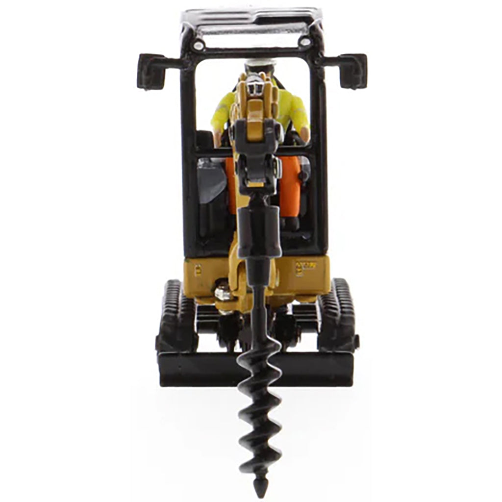 Model of a Next Generation Design Caterpillar 301.7 CR Mini Hydraulic Excavator with Operator on a White Background