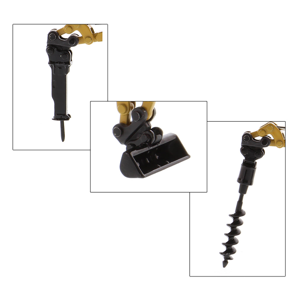 Work tools for a Model of a Next Generation Design Caterpillar 301.7 CR Mini Hydraulic Excavator with Operator on a White Background