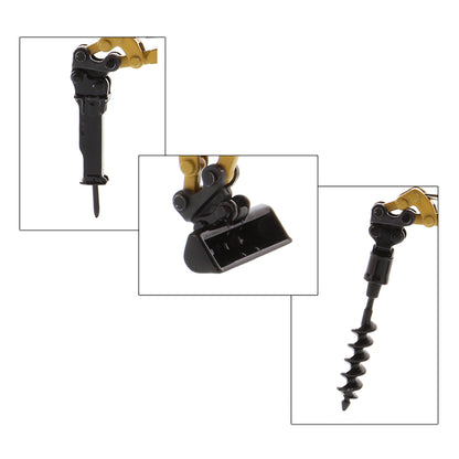 Work tools for a Model of a Next Generation Design Caterpillar 301.7 CR Mini Hydraulic Excavator with Operator on a White Background