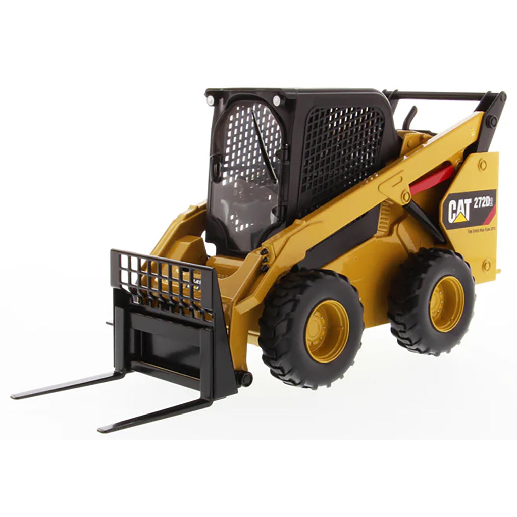 Model of a Caterpillar 272D2 Skid-Steer Loader with Pallet Forks on a White Background