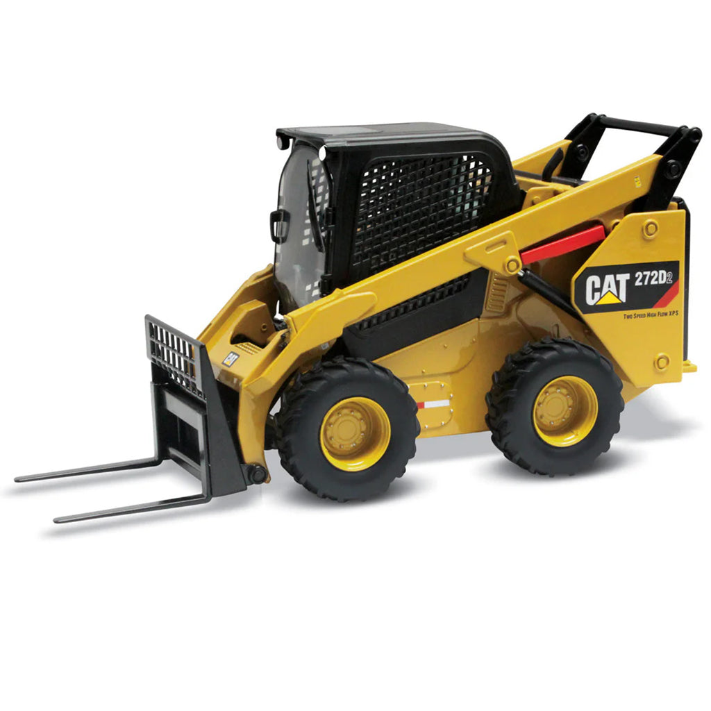 Model of a Caterpillar 272D2 Skid-Steer Loader with Pallet Forks on a White Background