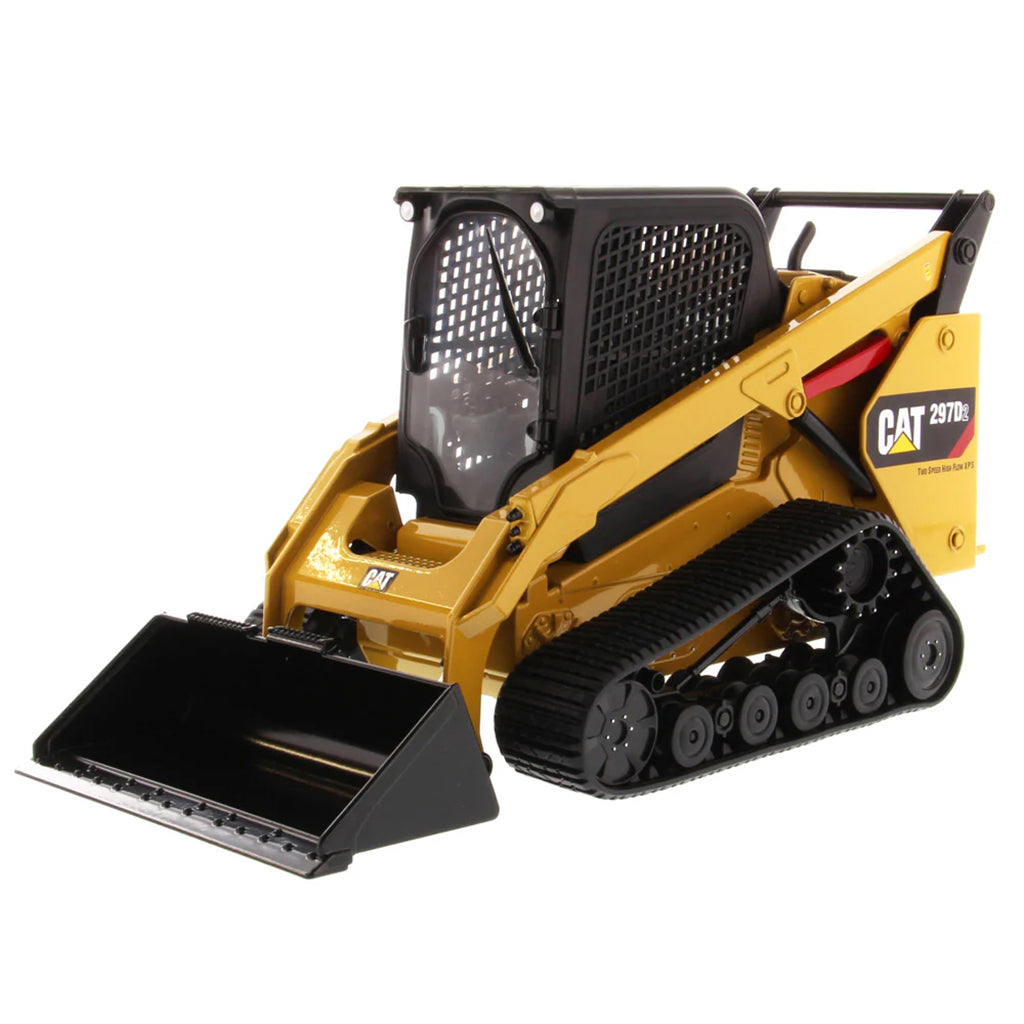Model of a Caterpillar 297D2 Compact Track Loader with Bucket on a White Background