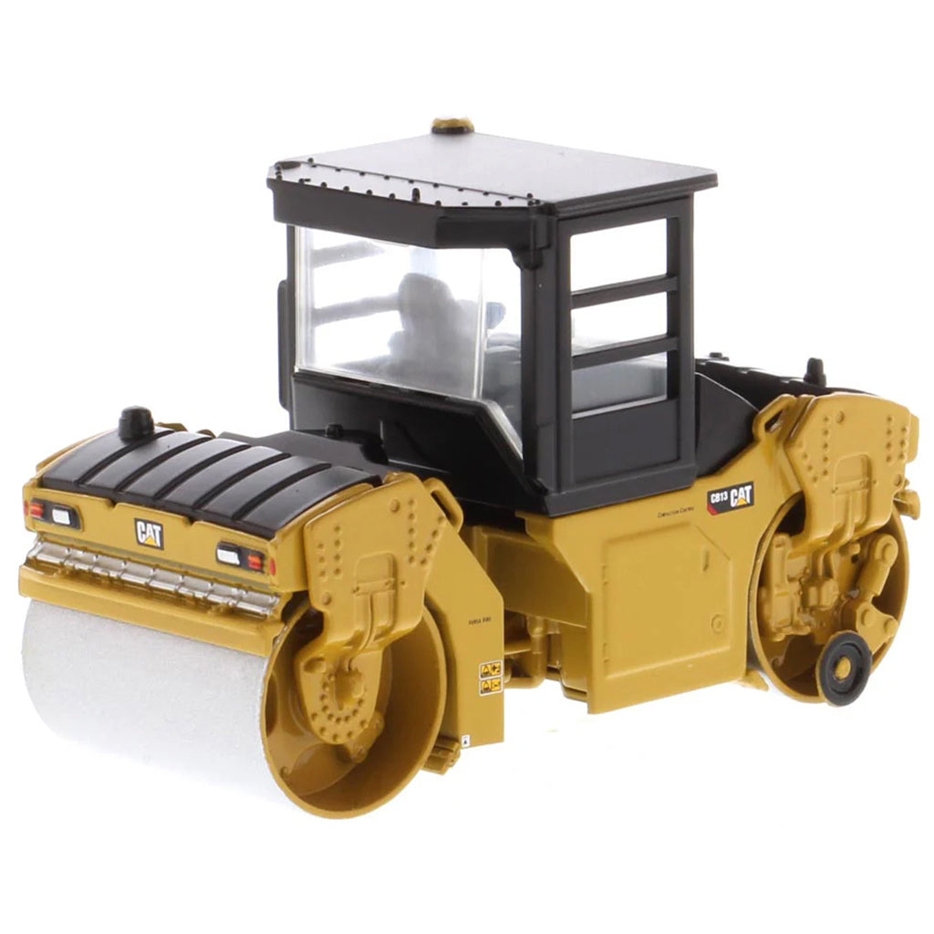 Model of a Caterpillar CB-13 Tandem Vibratory Roller w/Enclosed Cab on a White Background