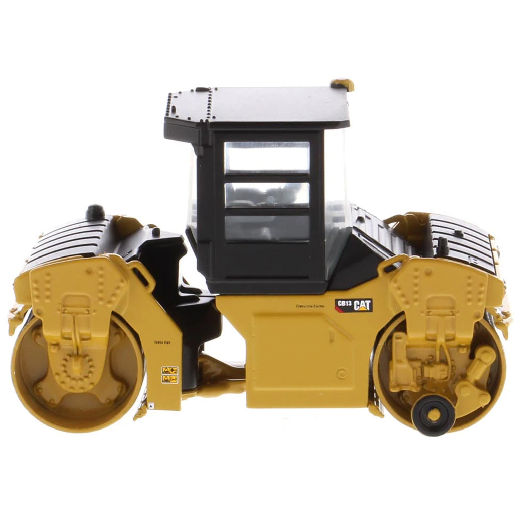 Model of a Caterpillar CB-13 Tandem Vibratory Roller w/Enclosed Cab on a White Background